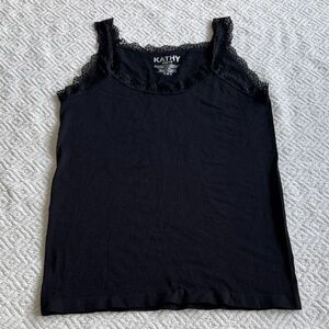 Kathy Curvy Black Lace Trim Camisole One Size